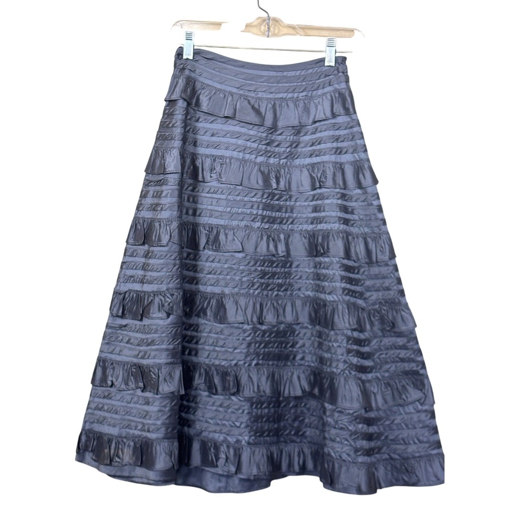 SpiritHouse Gray Ruffle Tiered Midi Skirt Small Artsy Boho Eclectic Romantic